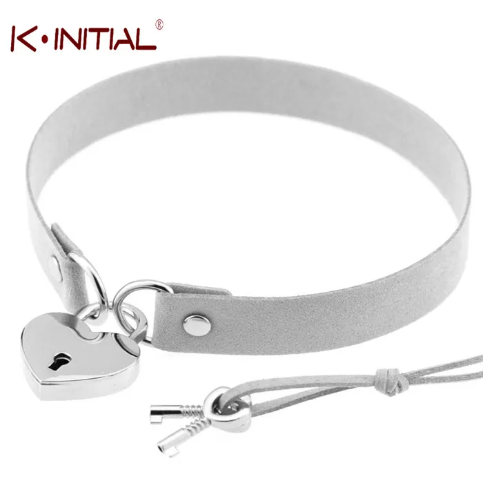 Kinitial Готический Панк Ожерелье Стиль Многоцветный Сердце с Замком Кулон PU Leather Choker Воротник Chocker Ожерелье для Женщин Подарок - Окраска металла: Покрытие антикварной бронзой