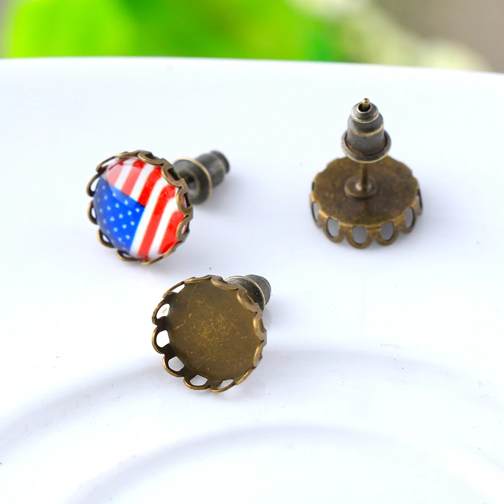 Основа для сережек гвоздиков с кабошоном 30 шт. 10 мм|cabochon setting|stud earring baseearring findings |