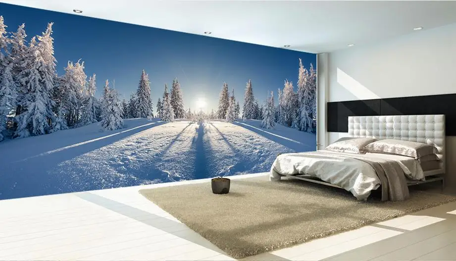 HD звуконепроницаемые обои на заказ фото стену фрески Зимний Лес Снег 3d природа