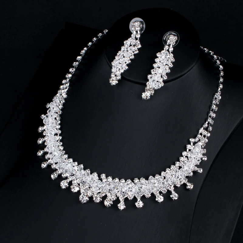 Стразы ожерелье серьги Ювелирные наборы для свадебной вечеринки | Украшения и