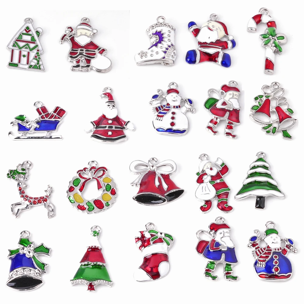 2017 New Arrival lots 20PcsXSilver-tone Christmas Candy Cane Decoration Pendant Enamel Charms Jewelry EK0018 | Украшения и