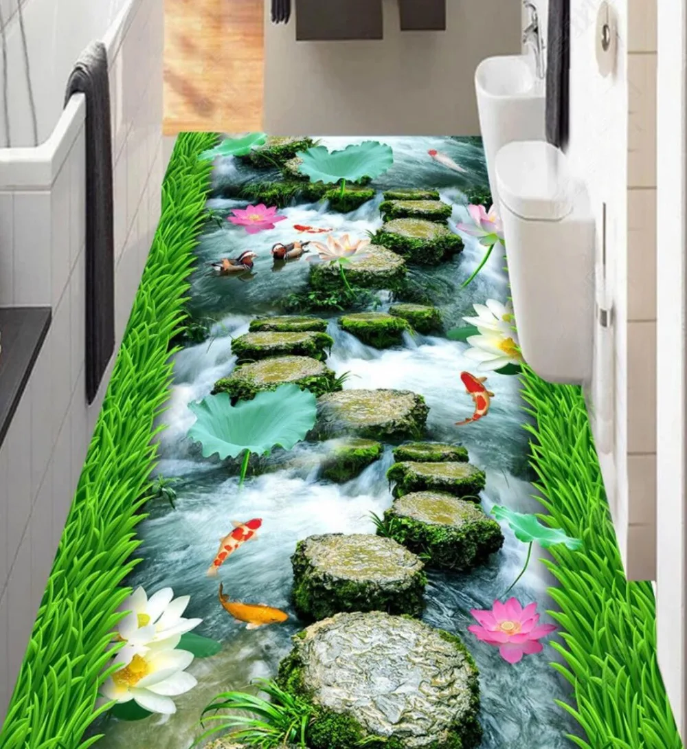 [Самоклеющиеся] 3D Koi Stones River 2 Нескользящие водонепроницаемые фото самоклеющиеся
