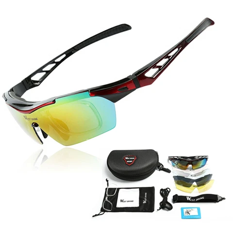 Солнцезащитные очки для велоспорта, WEST BIKING, Поляризованные, с 5 линзами, ветрозащитные, противотуманные, оправа для велоспорта, горного велосипеда, велосипеда