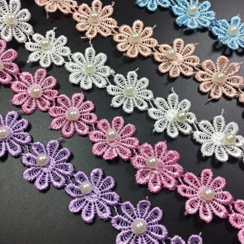 1 Yard 4 Colors Pearl Flower DIY Soluble Wedding Lace Trim Knitting Embroidered Handmade Patchwork Ribbon Sewing Craft 2CM | Дом и сад
