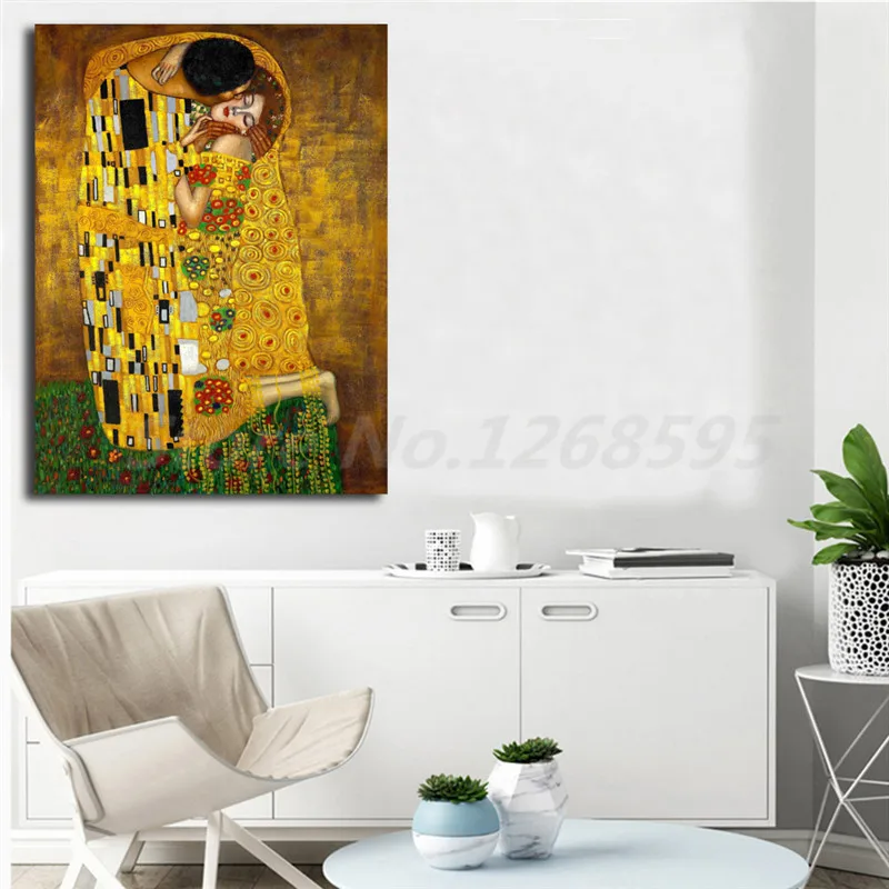 Gustav Klimt's Symbolist Painting The Kiss HD Canvas Print Living Room Home Decor Modern Wall Art Oil Poster | Дом и сад