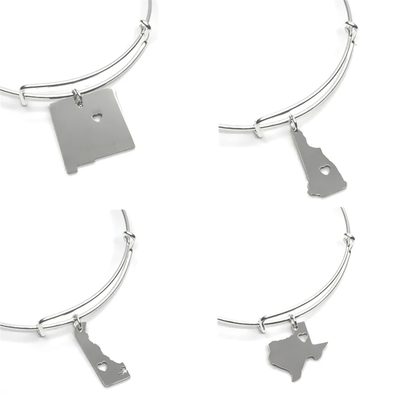 Браслет серебристого цвета с картой штата США Аризона Техас Нью-Флорида Хэмпшир