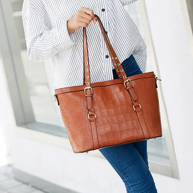 

2019 spring new fashion bucket type solid color crocodile pattern handbag ladies casual PU leather shoulder bag CSY18