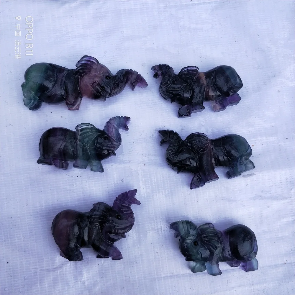 Природный камень Радуга Флюорит слон скульптура резной искусственный кристалл