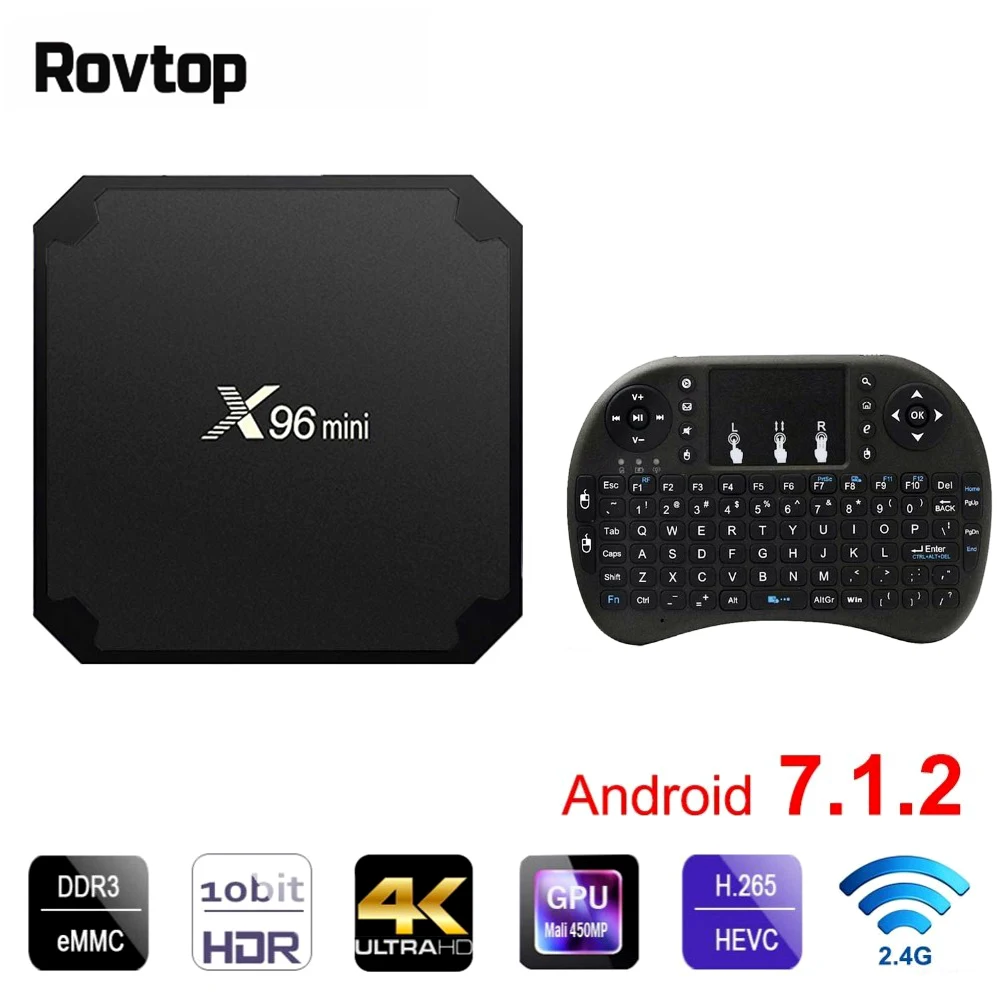 Rovtop X96 Мини Android 7 1 Смарт ТВ приставка 1G/8G 2GB 16GB Amlogic S905W Четырехъядерный 4K IP tv X96mini WiFi