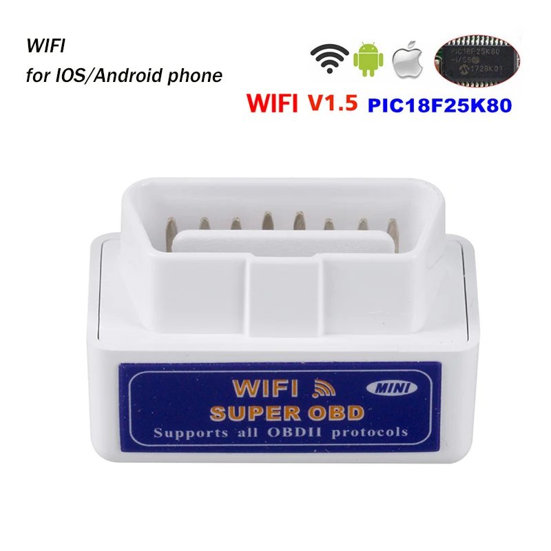WIFI V1.5 White PANDUK Мини OBD2 ELM327 V1.5/V2.1 Bluetooth/wifi автомобильный диагностический инструмент чип PIC18F25K80 OBD код ридер работает Android/IOS 12 в автомобиль - Цвет: WIFI V1.5 White