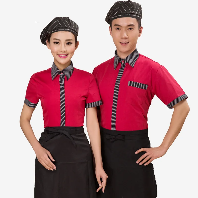 Отель Рабочая Костюмы унисекс Для женщин и мужские короткий рукав hotel Cafe Hot Pot