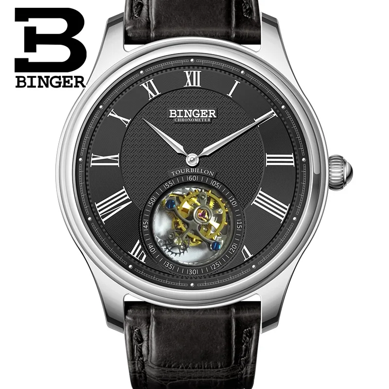 Высококачественные механические часы Seagull Tourbillon с крокодиловым кожаным ремешком сапфировые Мужские автоматические часы Бингер синий циферблат - Цвет: 05