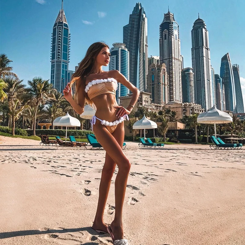 Пляжная одежда женский купальник микро-бикини абрикосового цвета купальники