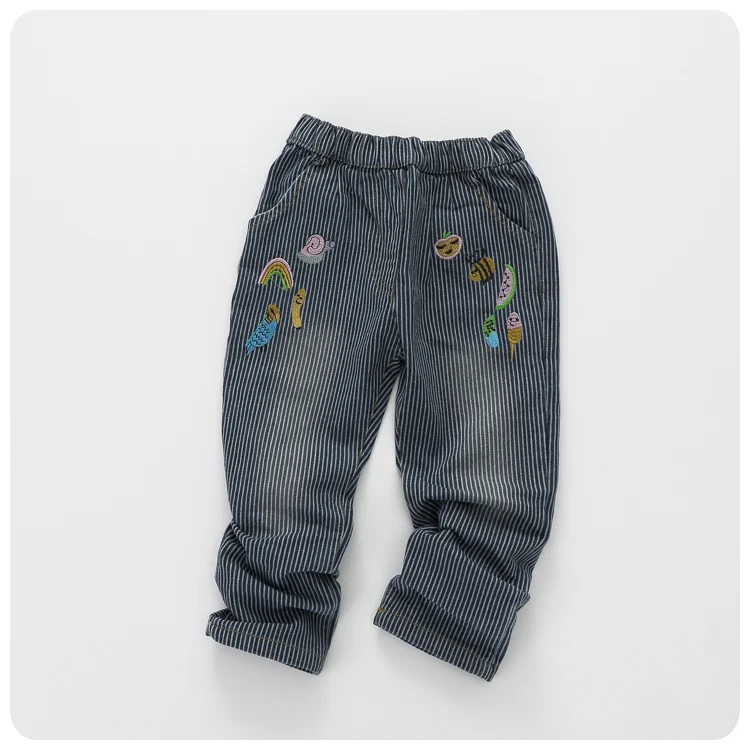 2016 New Pattern Children Children s Garment Girl Rainbow Watermelon Fruits Embroidery Stripe Jeans Children Long Pants