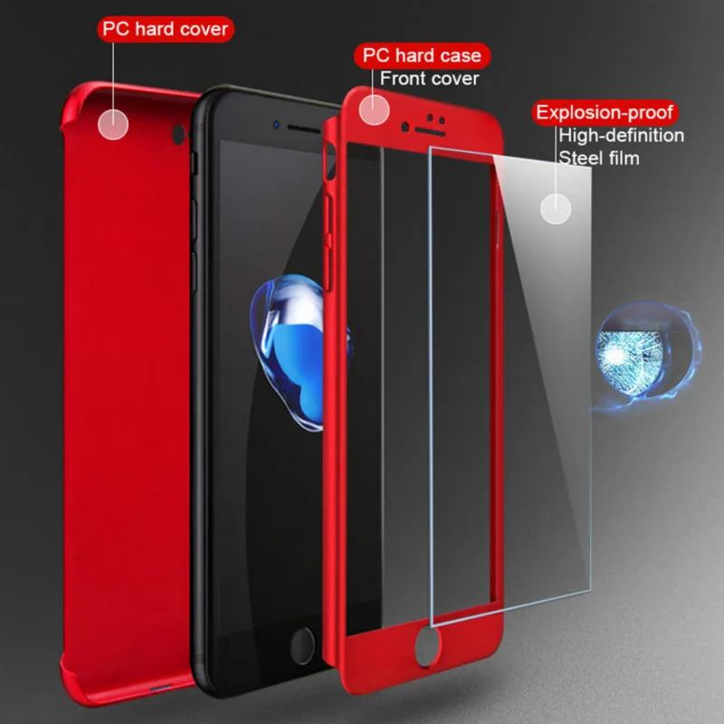 360 полноразмерный чехол для телефона iphone 5S 6s 5 6 7 8 Plus X жесткий из поликарбоната iPhone