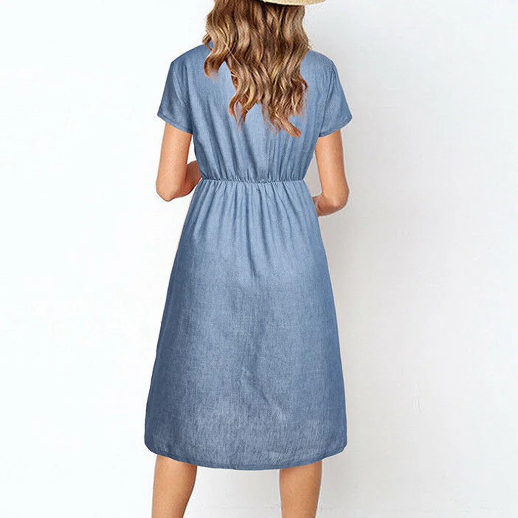 Женское джинсовое платье на пуговицах JAYCOSIN летнее пляжное средней длины с