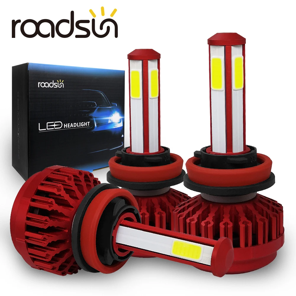 Roadsun 4 боковые автомобильные фары светодиодные лампы H7 H4 H11 9005 9006 55 Вт 6000 К 12В 12000LM