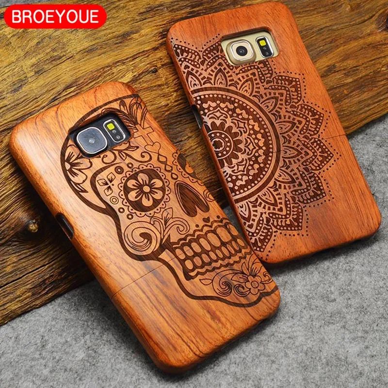 BROEYOUE чехол для samsung Galaxy S8 S9 S5 S7 S6 Edge Plus Note 8 5 4 3 Деревянный чехол для iPhone 5 5S SE 7/6/6 S/8 X плюс резьба чехол