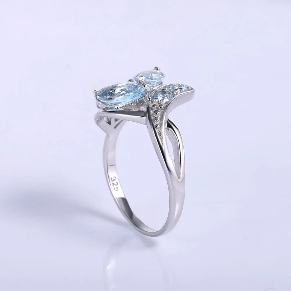 Ювелирный Набор GEM'S BALLET с натуральным небесно-голубым топазом, 925 пробы, серебряные серьги, набор колец для женщин, свадебное ювелирное изделие