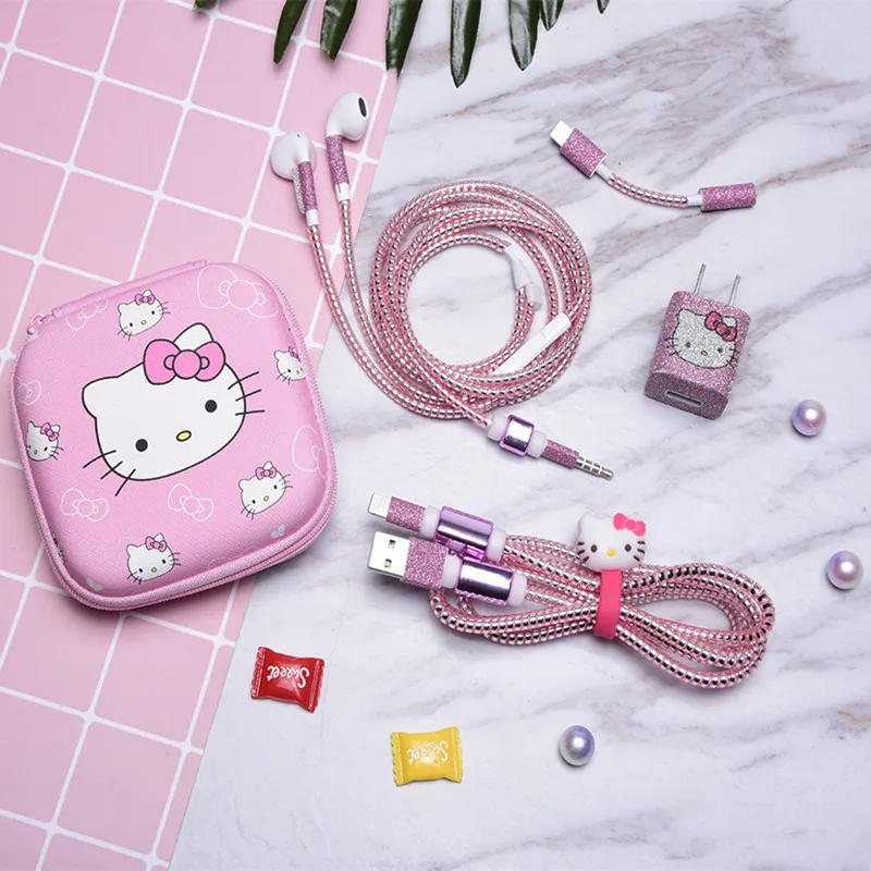 Мультяшный USB кабель для наушников протектор набор с наушниками коробка Стикеры