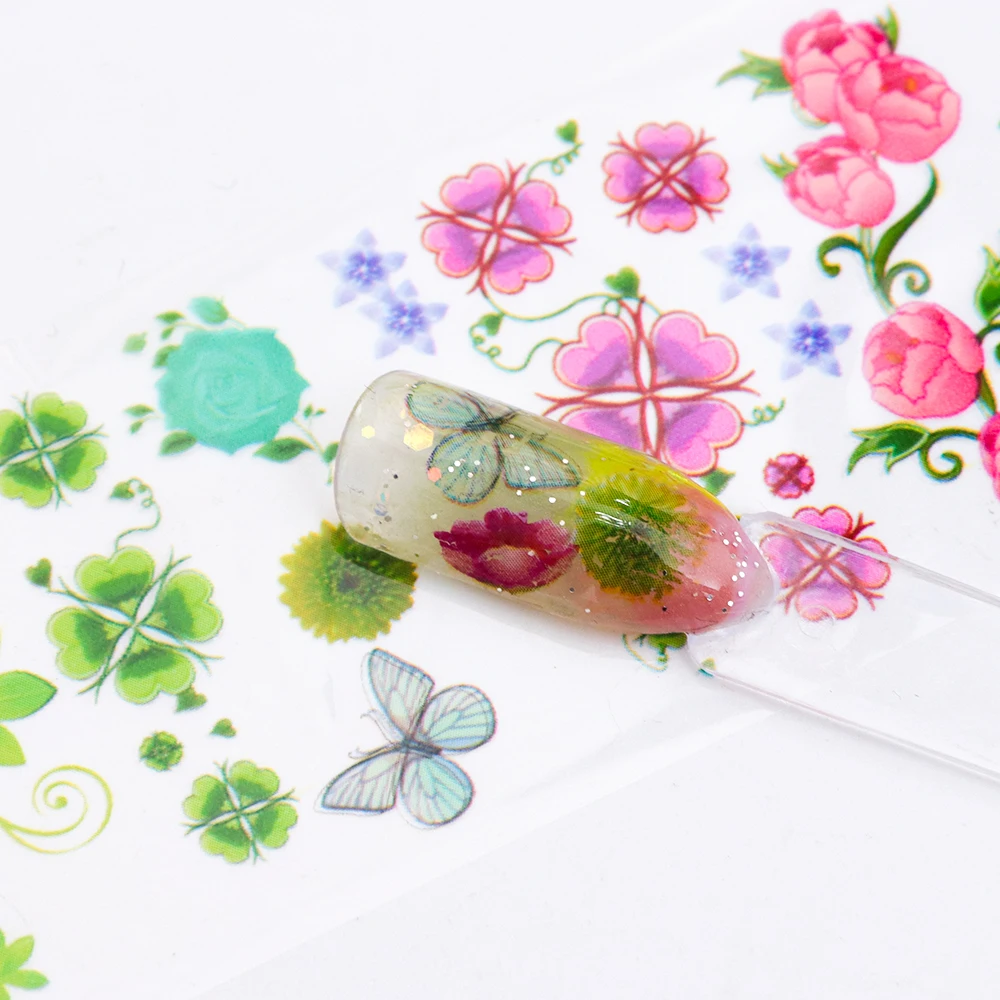 8 Rolls/set Nail Art Transfer Foils Stickers Transparent Base 3.8x120m Colorful Flowers Nail Sliders Accessory Decoration TR690
