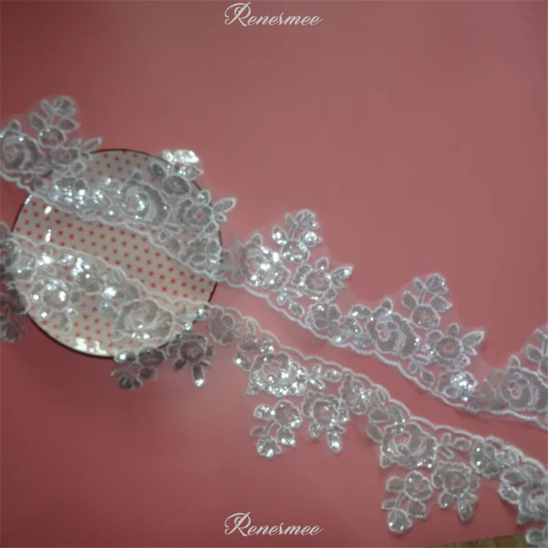 Изысканный 1 м белый/цвет слоновой кости цветок с блестками венецианская