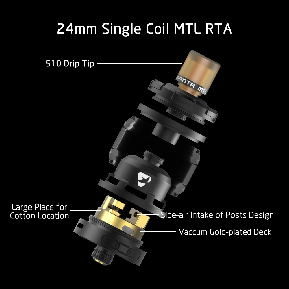 Оригинальный Advken Manta MTL RTA 24 мм с одной катушкой вместимостью 2/3 мл позолоченная