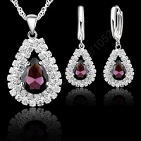 fancy waterdrop pendant necklace earrings 925 sterling silver high quality crystals jewelry set women wedding bijoux
