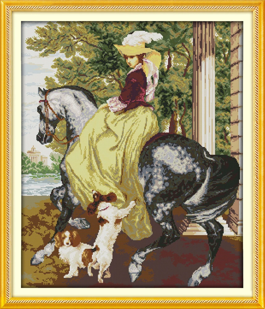 

The lady in the horse cross stitch kit women 18ct 14ct 11ct count printed canvas x stitches embroidery DIY handmade needlework