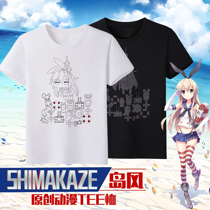 

Kantai Collection Shimakaze Anime Unisex T-shirt Summer Cotton Short Sleeve Shirt TEE Tops Nice Pattern Color Black & White 1