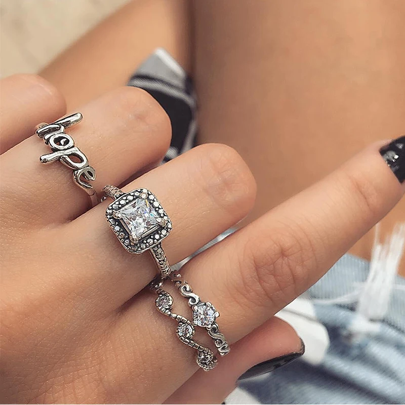 4 шт./компл. женское богемное ретро кольцо на пальцы средней длины с надписью Hope и