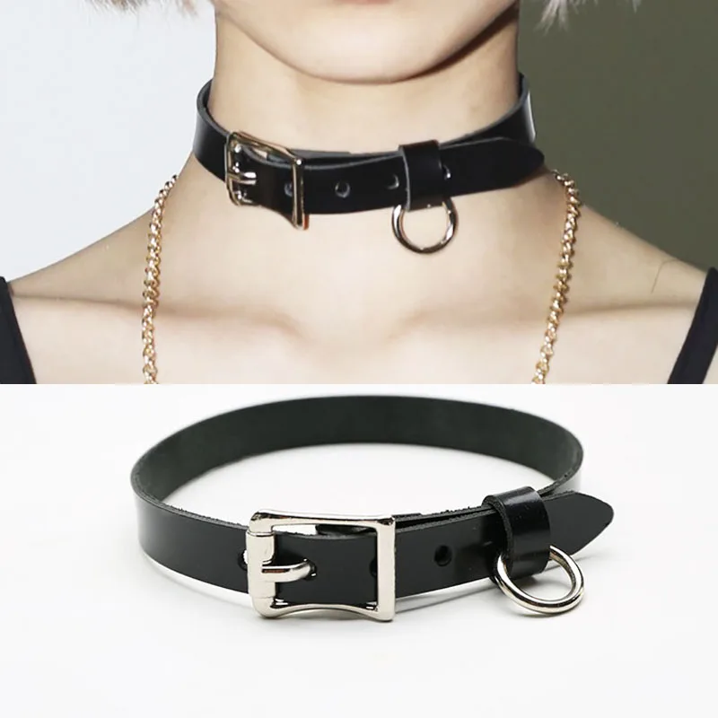 

Punk Gothic Rock Handmade O Round Metal Buckle Rivets Leather Charm Choker Collar Necklace