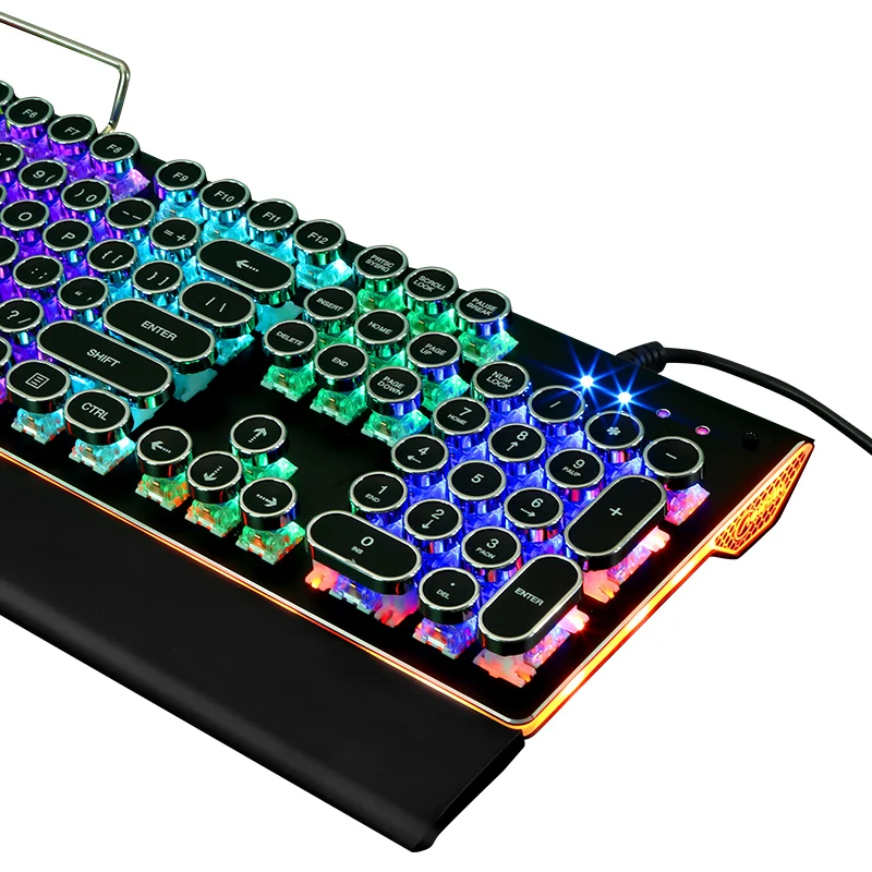 USB Проводная Механическая игровая клавиатура 104 ключ QWERTY классическая круглая клавиатура эргономичная компьютерная клавиатура с RGB светодиодный подсветкой