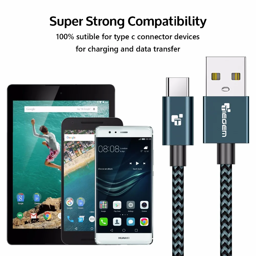 Tiegem usb type-C кабель для samsung S9 S10 Быстрая зарядка type-C кабель для зарядки мобильного телефона USB C кабель для Xiaomi mi9 Redmi note 7