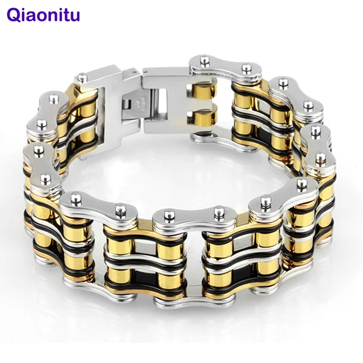 24 мм тяжелый черный мотоциклетный Байкерский браслет ювелирное изделие Золотая