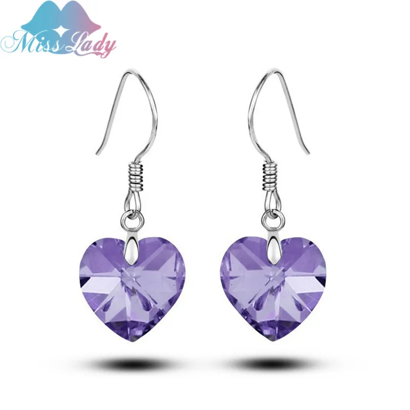 Miss Lady Silver color Rhinestone Crystal Heart Of Drop Earrings Wholesales Fashion Jewelry for women MLY5466 | Украшения и