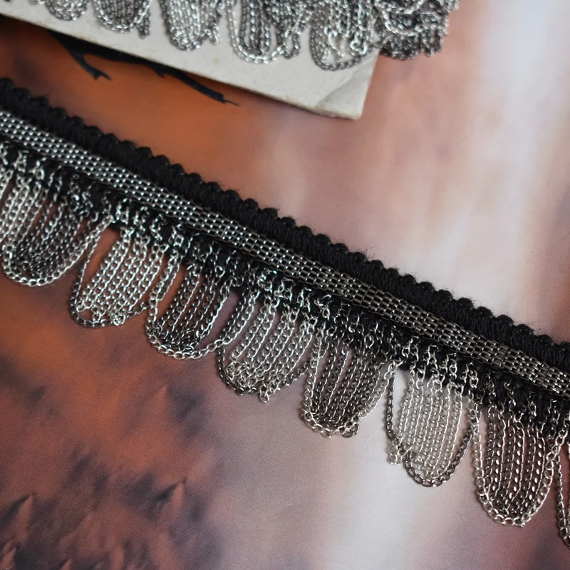 Кисточка кружево бисер отделка ширина 5 см металлическая фотография черная