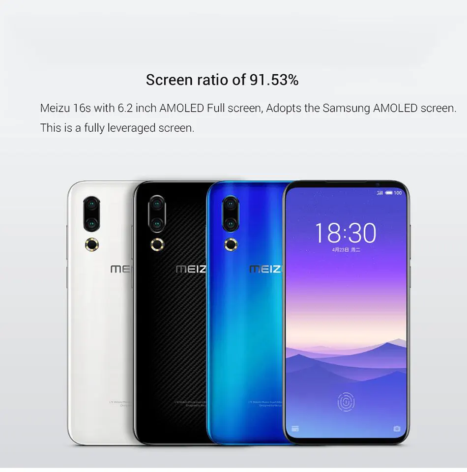 Meizu 16s мобильный телефон 6," 6GGB 8 ГБ ОЗУ 128 Гб ПЗУ 4G LTE смартфон 48MP 20MP отпечаток пальца Восьмиядерный 3600 мАч