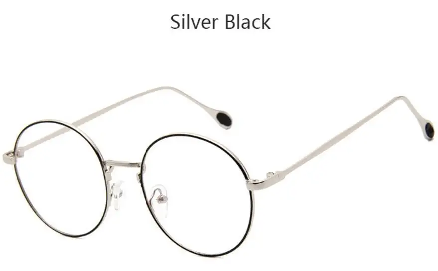 silver black Женские круглые очки, золотые металлические очки, прозрачные оптические очки, оправа, модные оправы для очков, прозрачные круглые очки - Цвет оправы: silver black