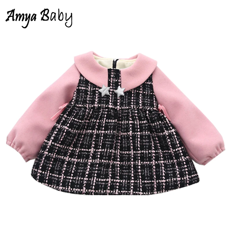 AmyaBaby/новое платье для маленьких девочек на день рождения клетчатая Вельветовая