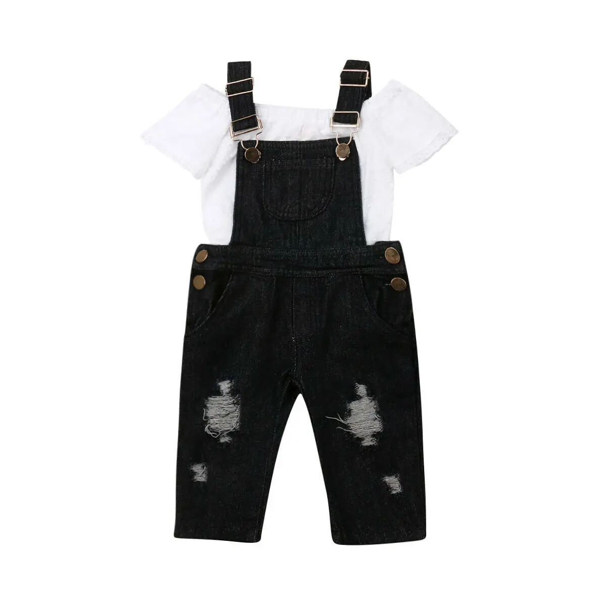 New Toddler Kid Baby Girls Lace Tops Bib Pants Jeans 2PCS Outfits Summer Clothes | Мать и ребенок