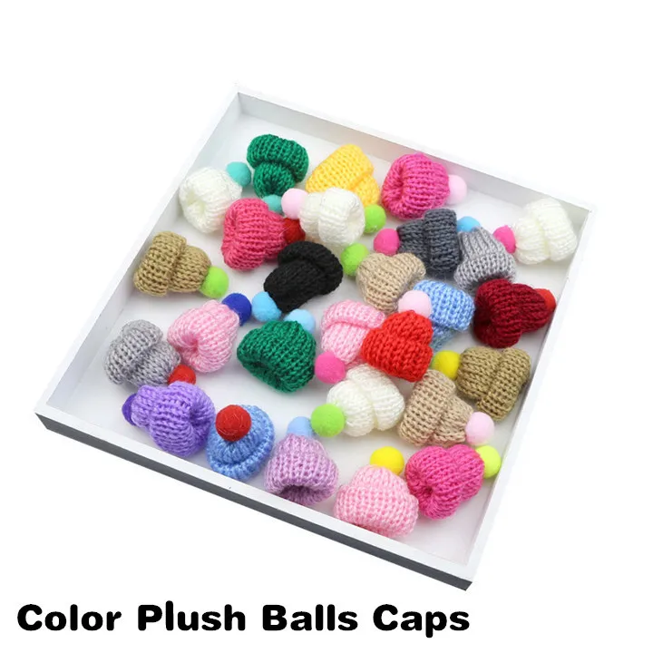 10PC Plush ball Hats 10 шт Цветные Милые вязанные мини-шляпы, сделай сам, товары для рукоделия, головные уборы, одежда, куклы, игрушки, украшения для детей, скрапбукинг, маленькие кепки - Цвет: 10PC Plush ball Hats