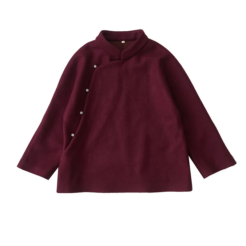 Winter New Traditional Slant Beads Button Stand Collar Woolen Women Coat Caramel Purple Colors Elegant Ladies Retro Jacket | Женская