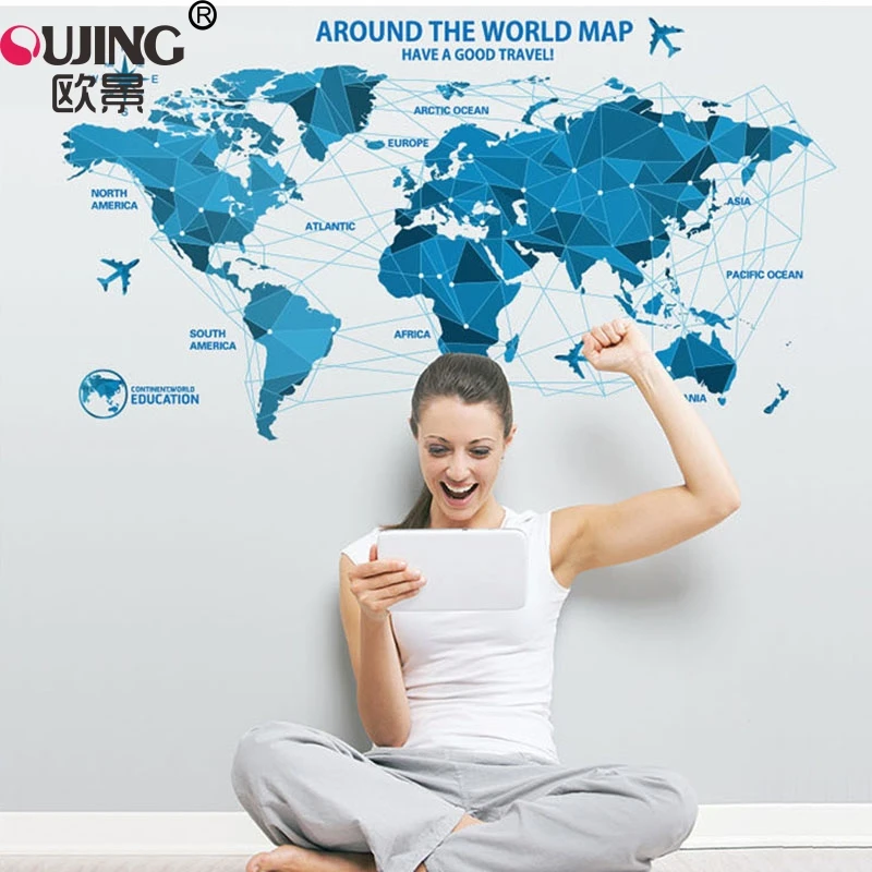 3D синяя карта мира наклейки на стену для детской комнаты | Дом и сад
