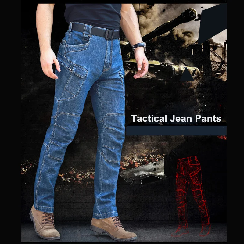 Фото 2017 военные мужские повседневные тактические джинсы прямые с тактическими