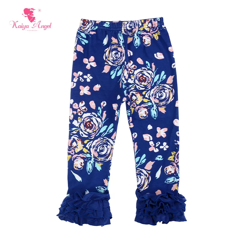 

Kaiya Angel Girl Pants Autumn Girls Clothes Girls Leggings Toddler Leggings Royal Blue Cotton Floral Print Leggings Pants Ruffle