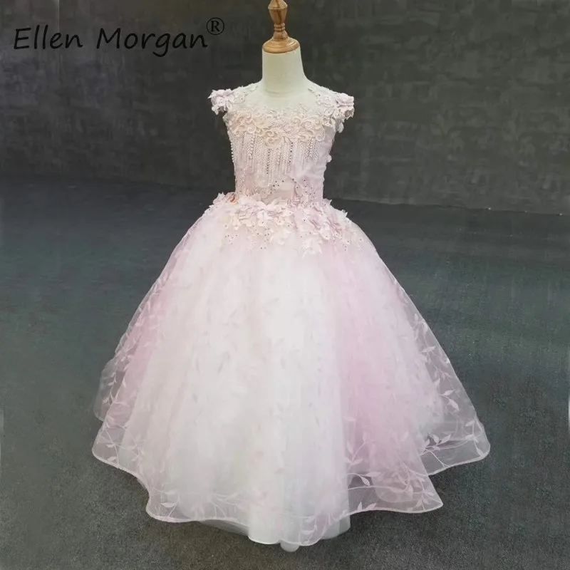 Пышные бальные платья с розовыми цветами для девочек причастия маленьких детей