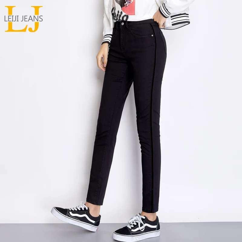 LEIJIJEANS Новое поступление Осенние повседневные средняя талия полная длина черные