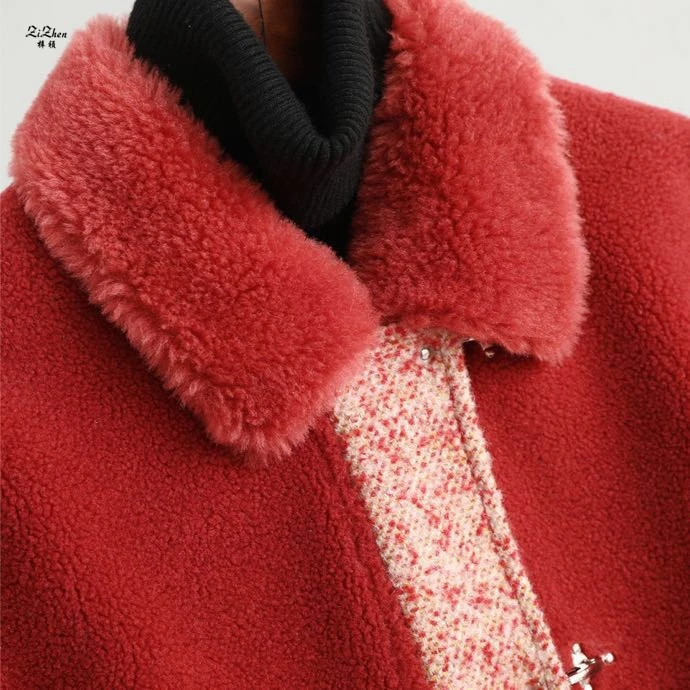 Шуба из натуральной шерсти ZiZhen шуба натурального меха ягненка с отложным