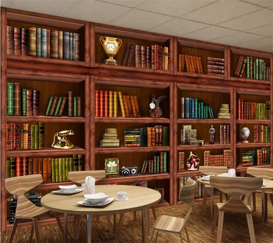 3d фотообои для гостиной спальни книжная полка книжный шкаф 3D Фотофон